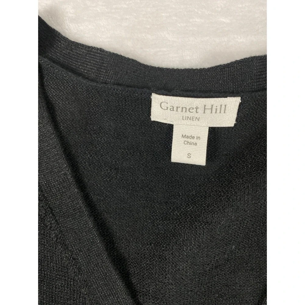 Garnet Hill 100% Linen Knit Cardigan Sweater Women Sz S Black Coastal Minimalist - Picture 8 of 13